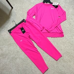 Under Armour Girls Athletic 2 Pieces Pink Top and Bottom Leggings YL NEWw/TAGS